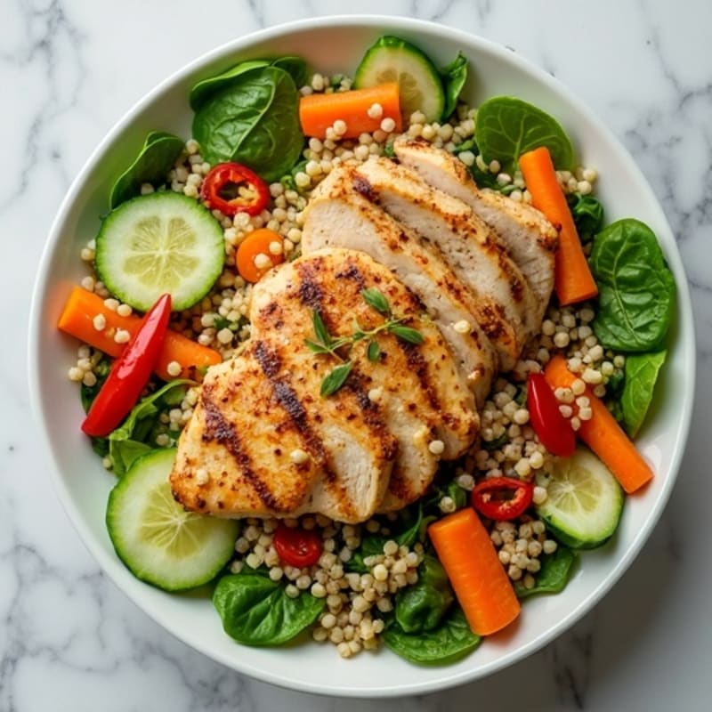 Grilled Chicken and Quinoa Salad with Crunchy Vegetables