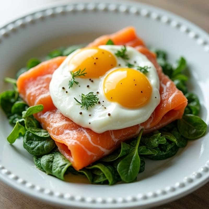 Smoked Salmon and Poached Eggs with Fresh Spinach and Creamy Lemon-Dill Sauce