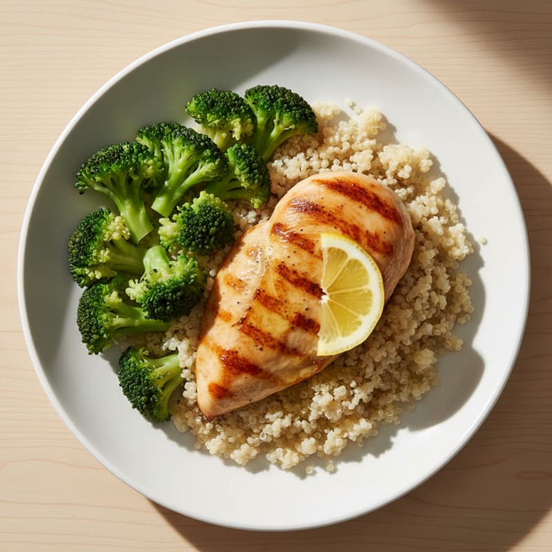 Grilled Chicken Breast with Quinoa and Steamed Broccoli