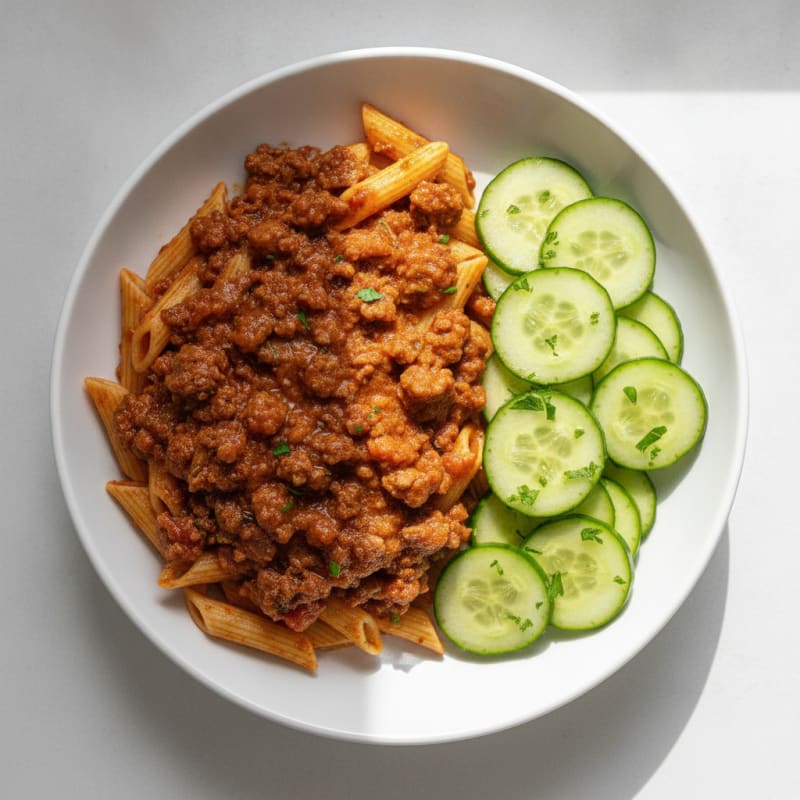 Beef Bolognese with Cucumber Salad