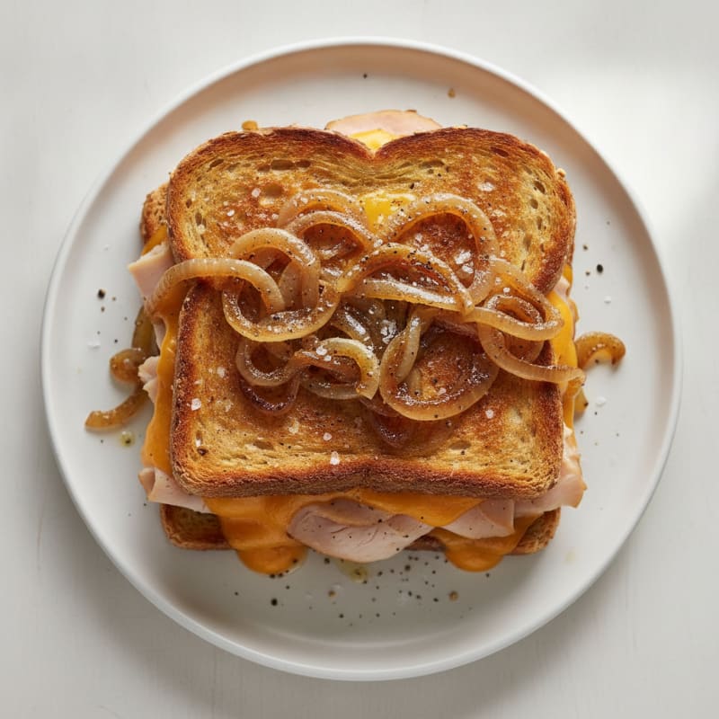 Triple-Decker Grilled Cheese with Caramelized Onions
