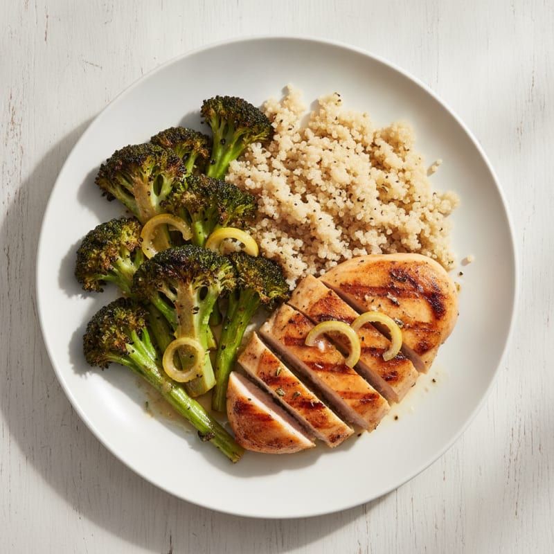 Grilled Chicken Breast with Quinoa and Roasted Broccoli