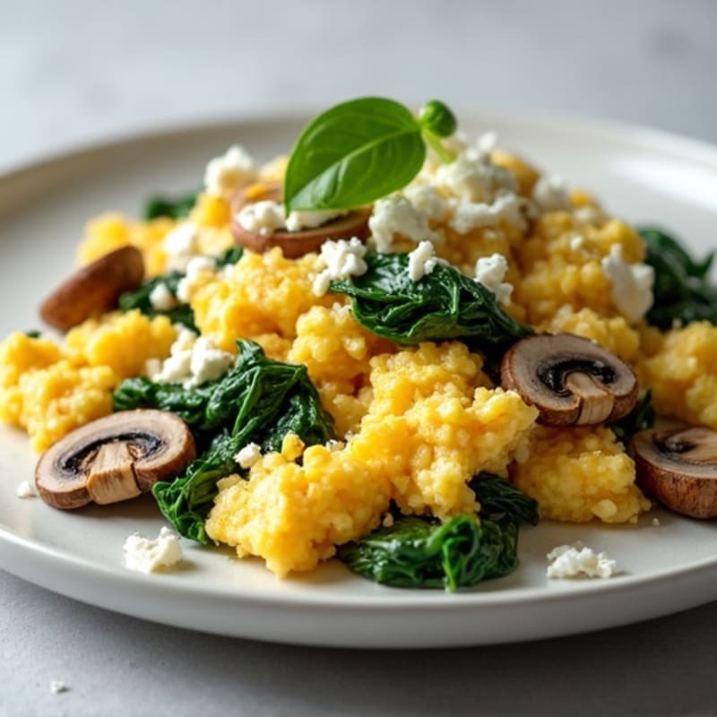 Egg White and Turkey Scramble with Spinach and Mushrooms