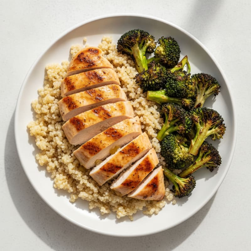 Grilled Chicken Breast with Quinoa and Roasted Broccoli