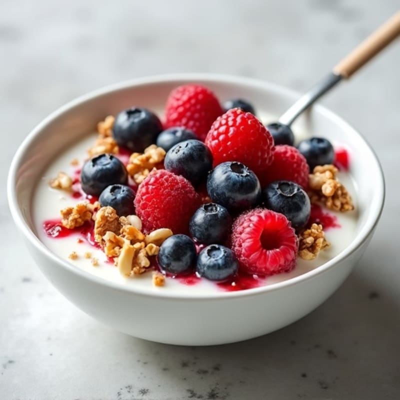 Creamy Greek Yogurt Bowl with Fresh Berries and Crunchy Nuts