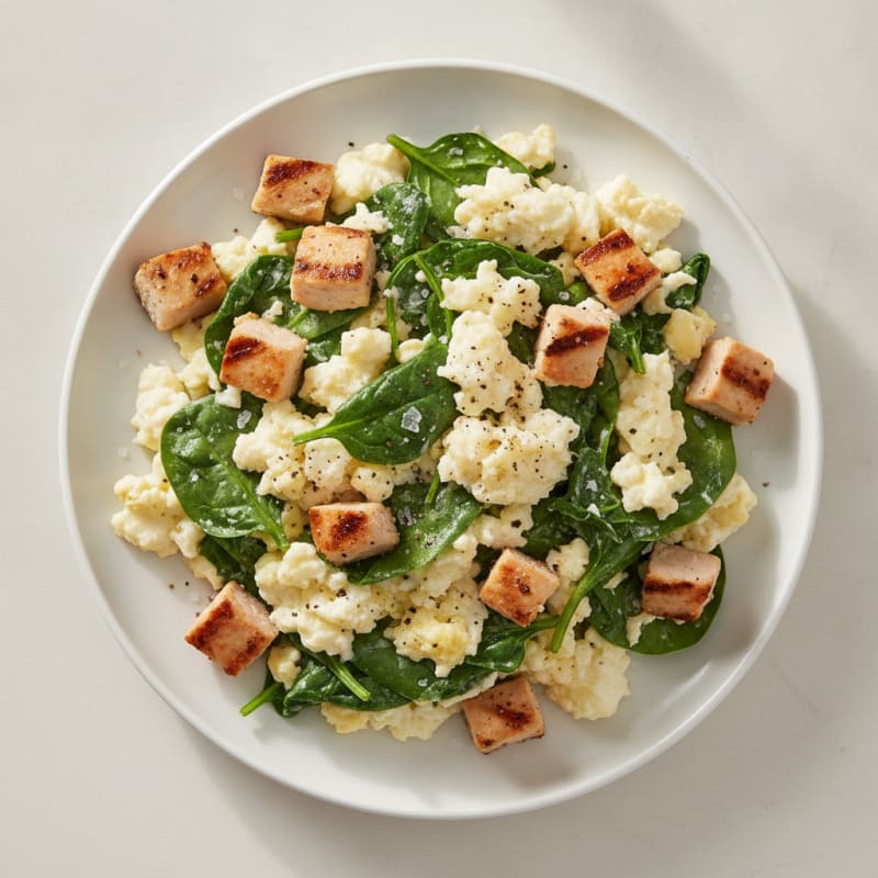 Egg White and Spinach Scramble with Grilled Turkey Breast