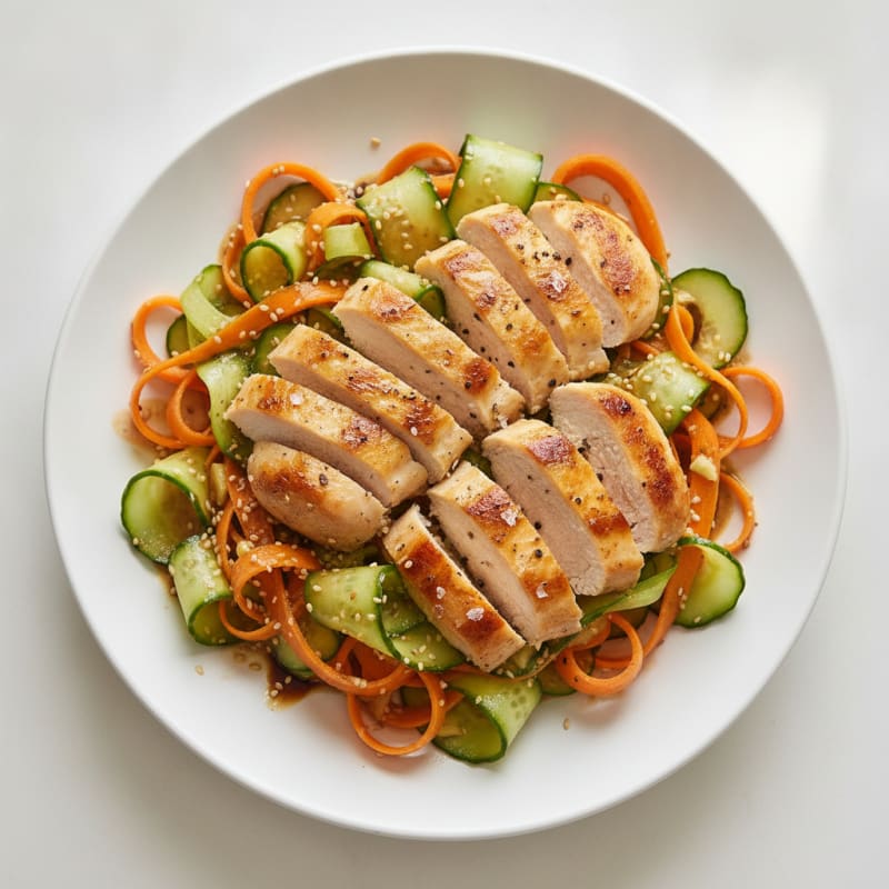 Carrot and Cucumber Ribbon Salad with Sesame Grilled Chicken