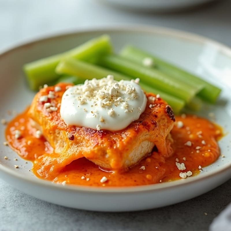 Creamy Buffalo Chicken Bake with Crispy Celery
