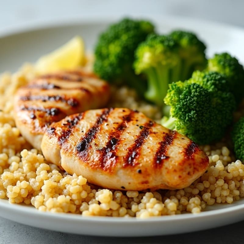 Grilled Chicken Breast with Quinoa and Roasted Broccoli