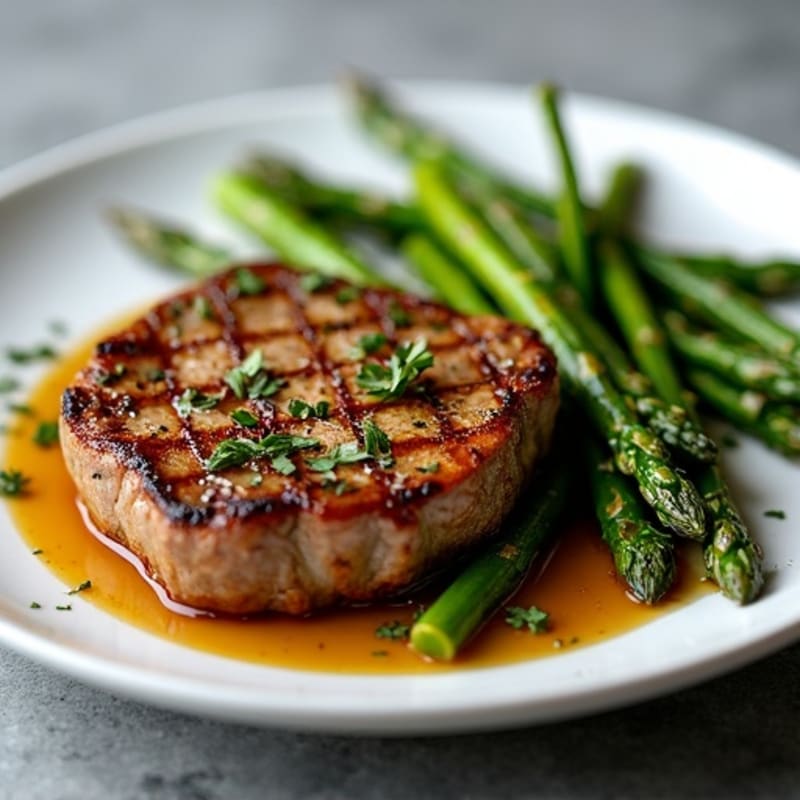 Garlic Herb Pan-Seared Steak with Roasted Asparagus