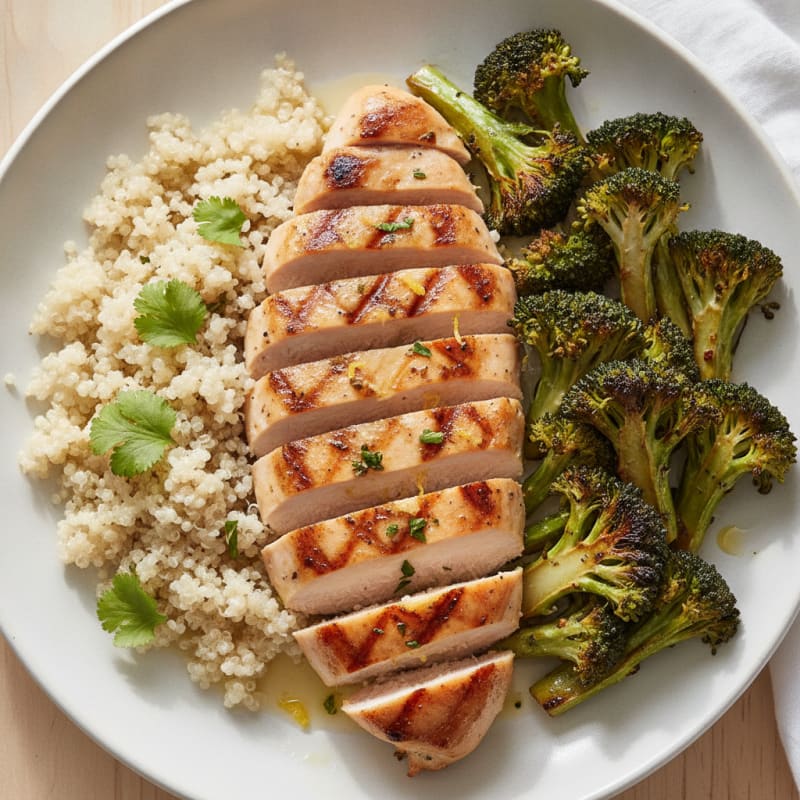 Grilled Chicken Breast with Quinoa and Roasted Broccoli