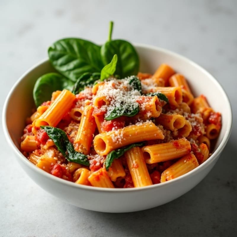 Lean Ground Turkey Baked Ziti with Spinach