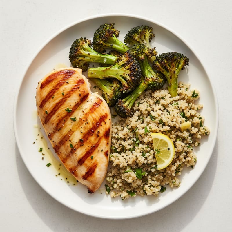 Grilled Chicken Breast with Roasted Broccoli and Quinoa
