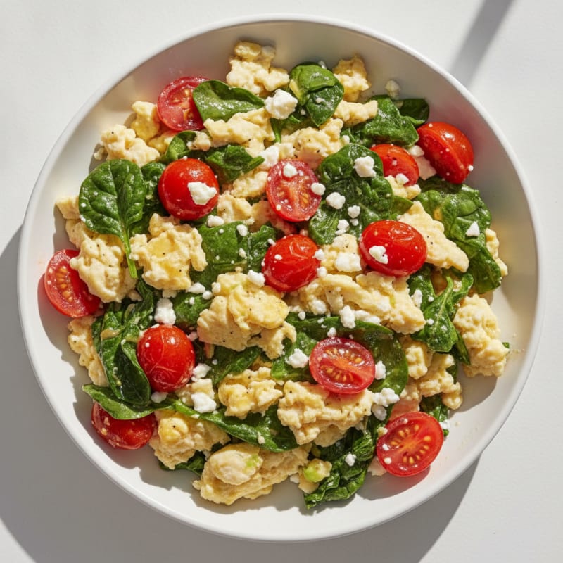 Egg White Spinach Scramble with Cherry Tomatoes