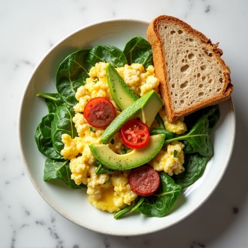 Egg White Spinach Scramble with Turkey Sausage