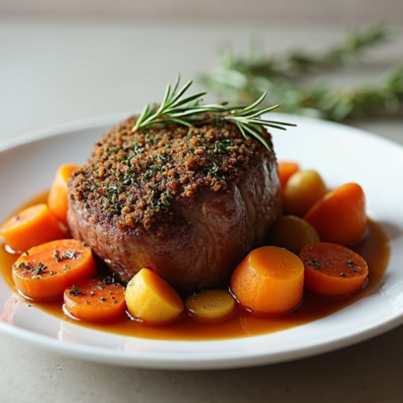 Herb-Crusted Tender Pot Roast with Root Vegetables