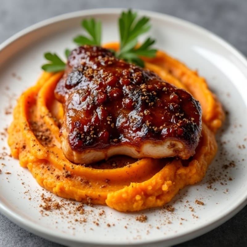 Sticky Date-Glazed Chicken Thighs with Creamy Spiced Sweet Potato Mash