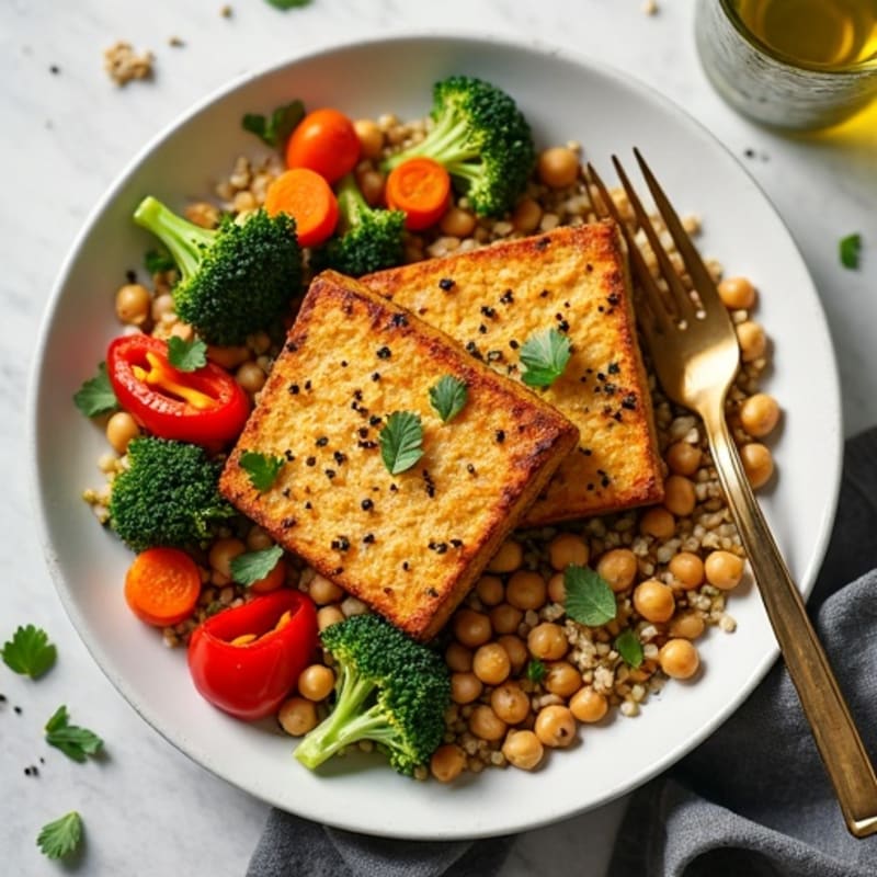Crispy Herbed Tofu Steaks with Roasted Vegetables
