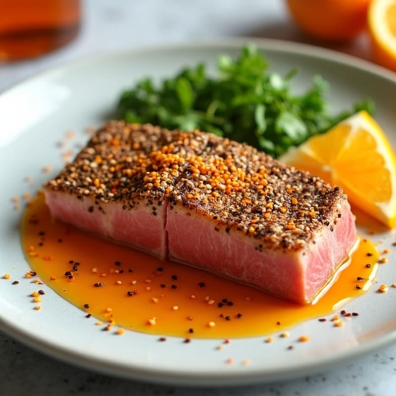 Sesame-Crusted Seared Tuna with Spicy Citrus Sauce