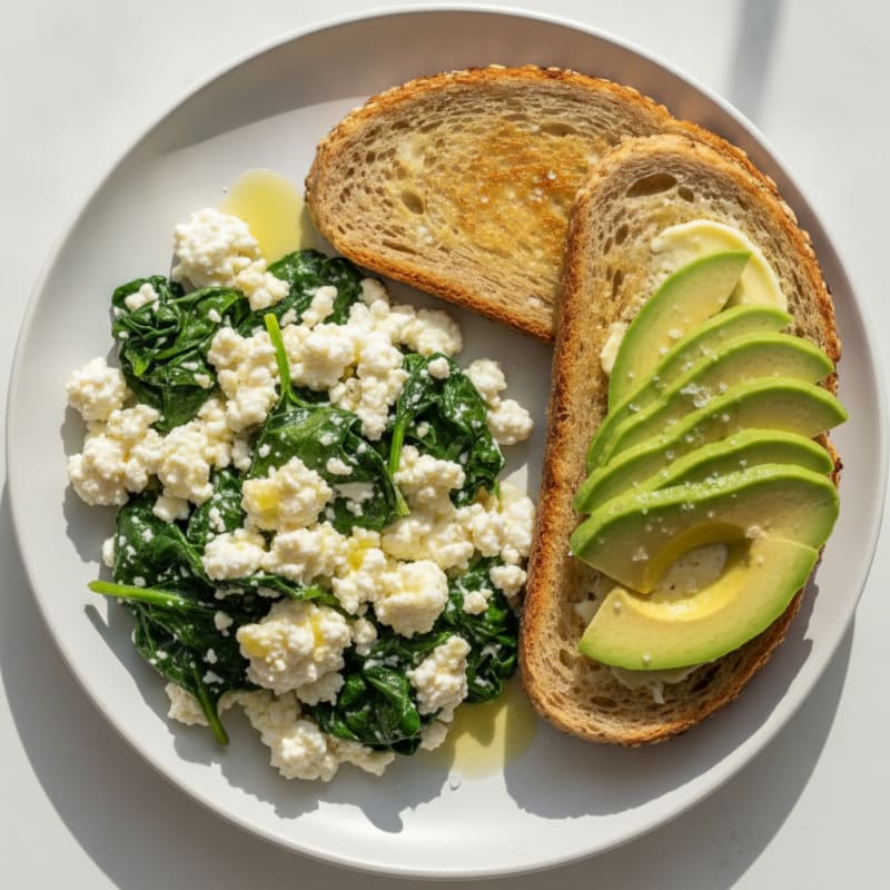 Cottage Cheese and Egg White Scramble with Sautéed Spinach