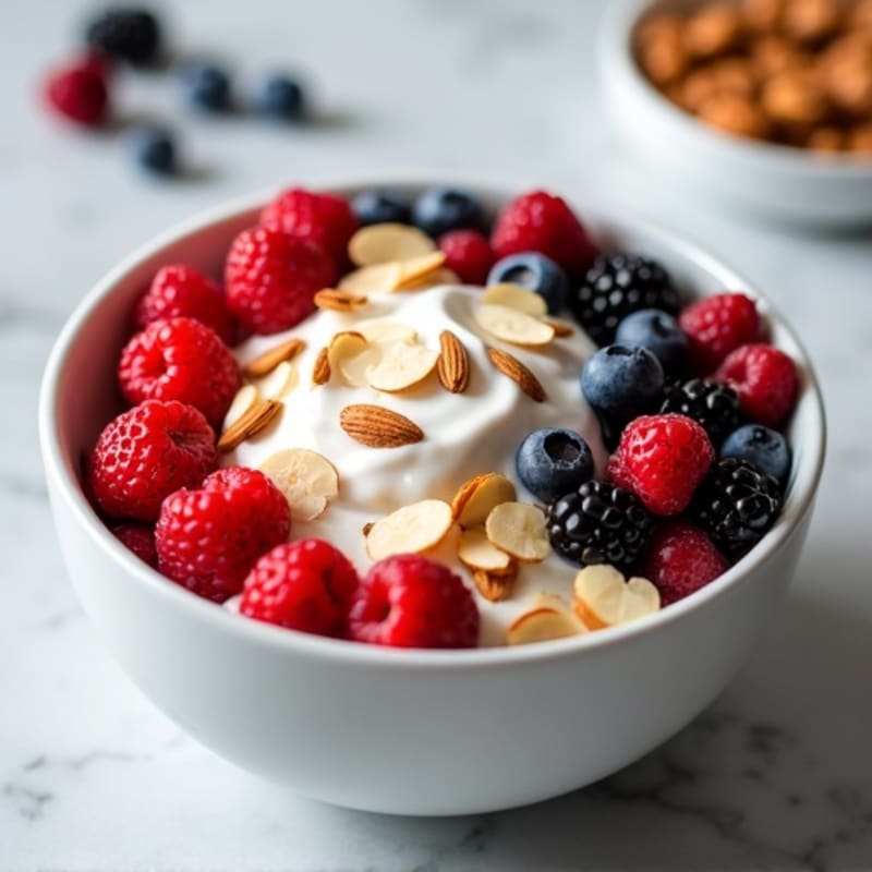 Silky Greek Yogurt Protein Bowl with Berries and Almonds