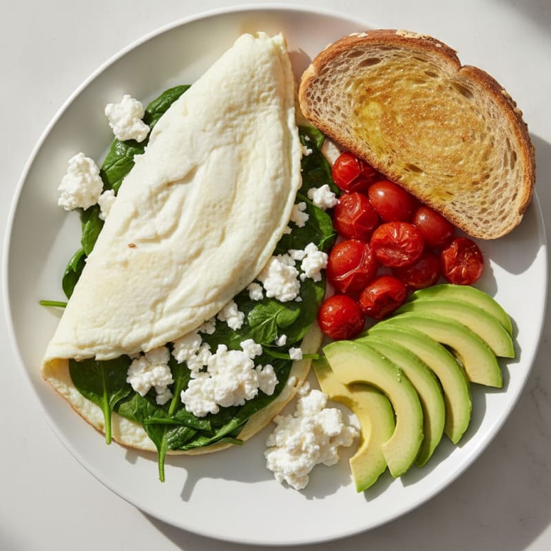Egg White Spinach Omelette with Cottage Cheese and Cherry Tomatoes