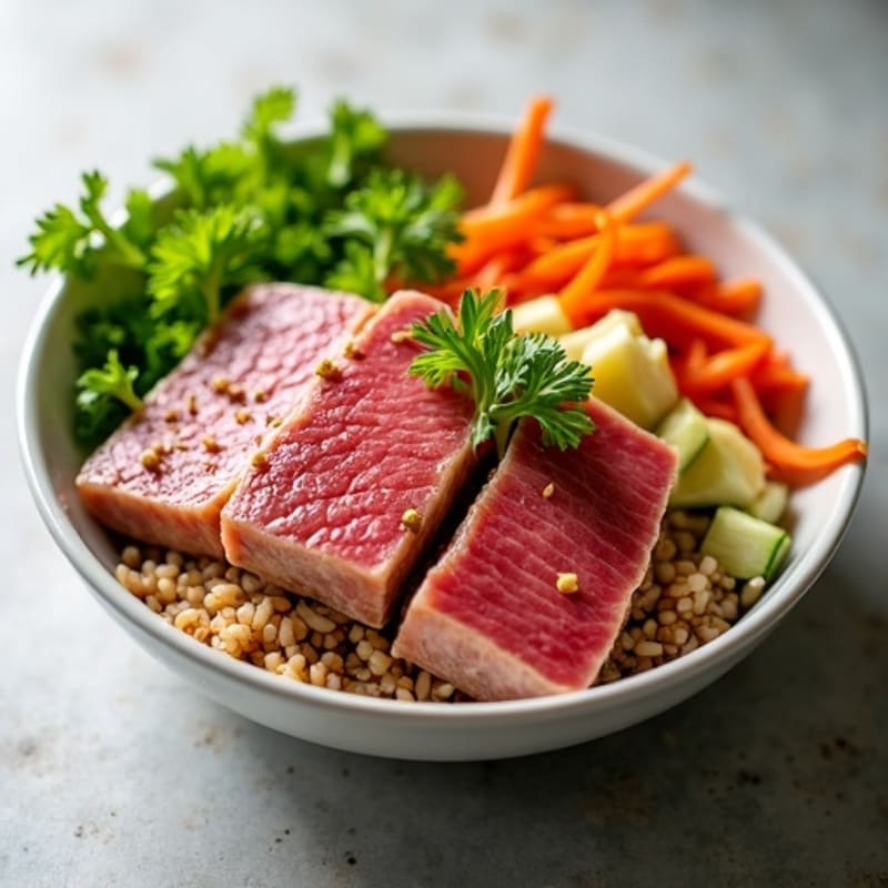 Fresh Ahi Tuna and Brown Rice Bowl with Crunchy Vegetables