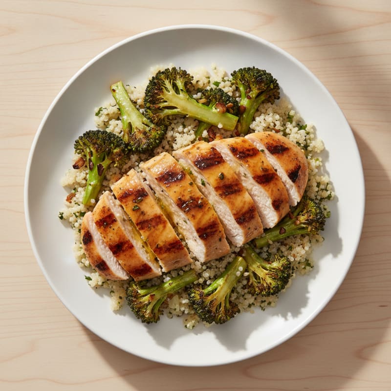 Grilled Chicken Breast with Quinoa and Roasted Broccoli
