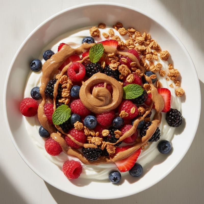 Creamy Greek Yogurt Parfait with Mixed Berries and Almond Butter