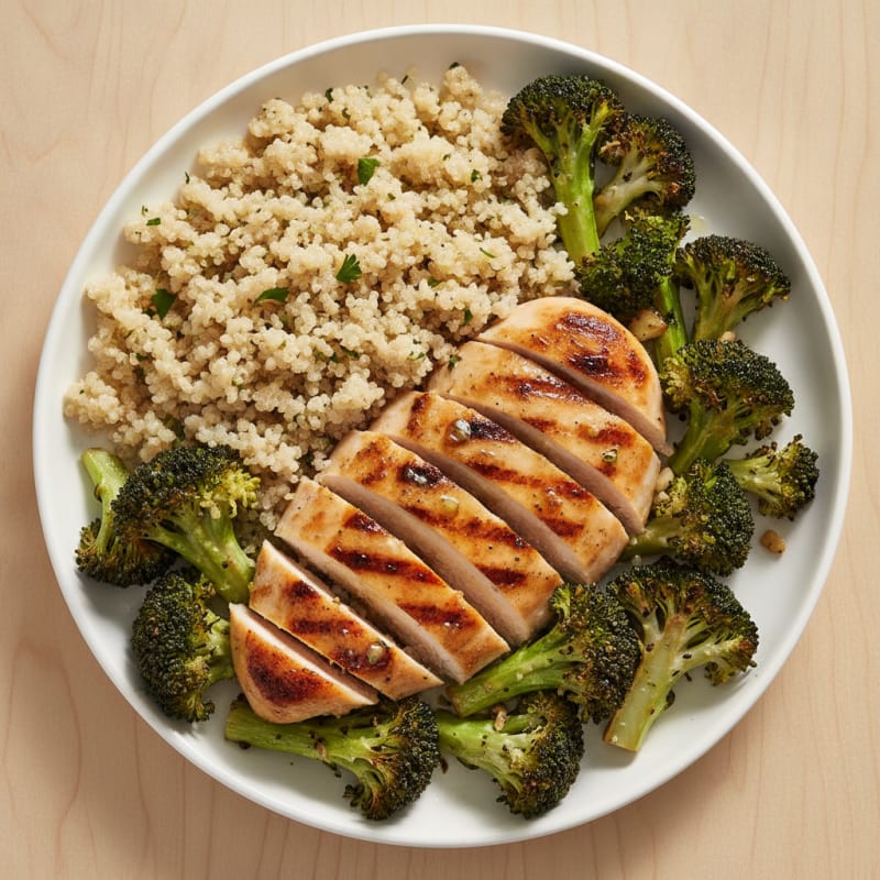 Grilled Chicken Breast with Quinoa and Roasted Broccoli