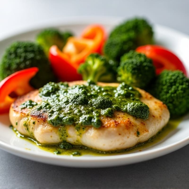 Sheet Pan Pesto Chicken with Roasted Broccoli and Bell Peppers