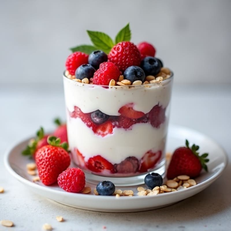 Greek Yogurt Protein Parfait with Mixed Berries and Almonds