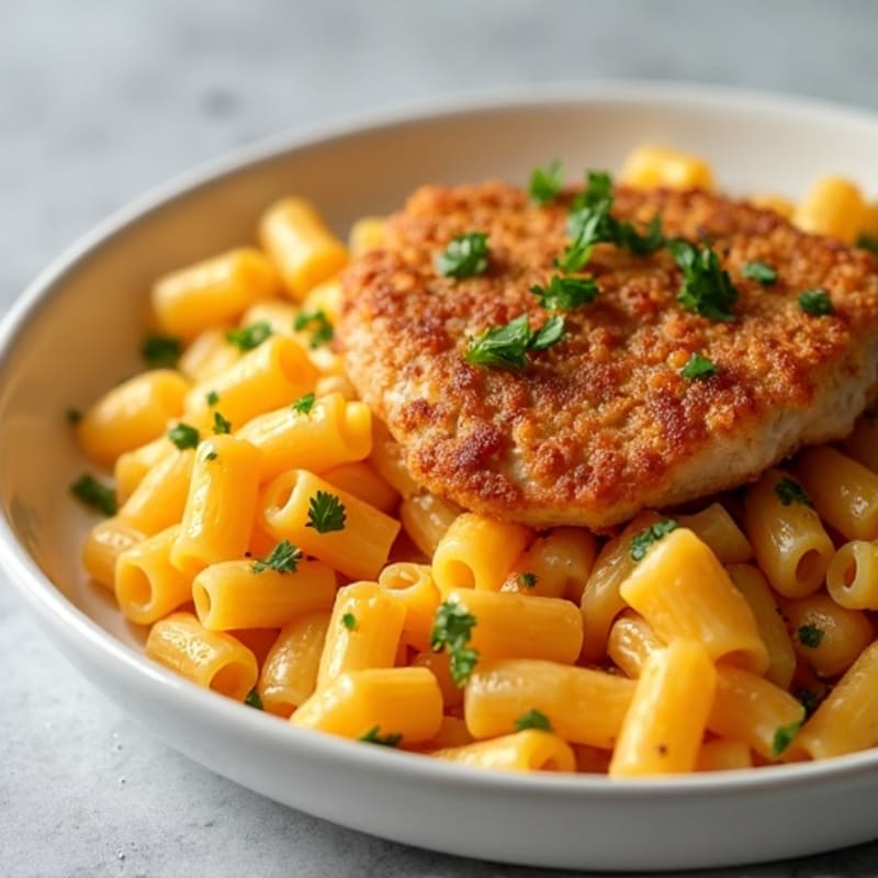 Creamy Butternut Squash Mac and Cheese with Crispy Chicken