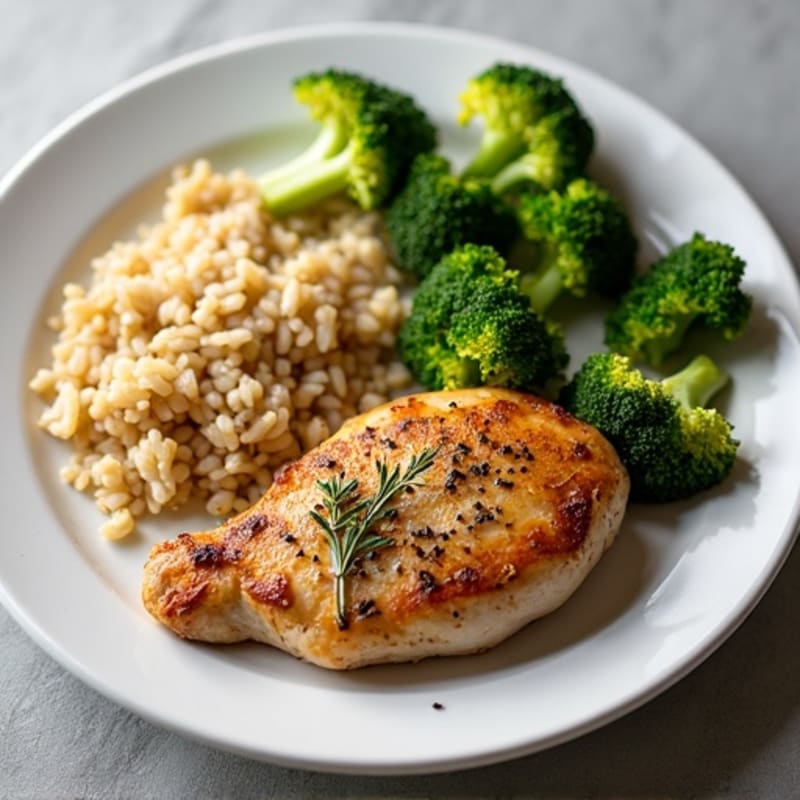 Herb-Roasted Chicken with Brown Rice and Crispy Roasted Broccoli