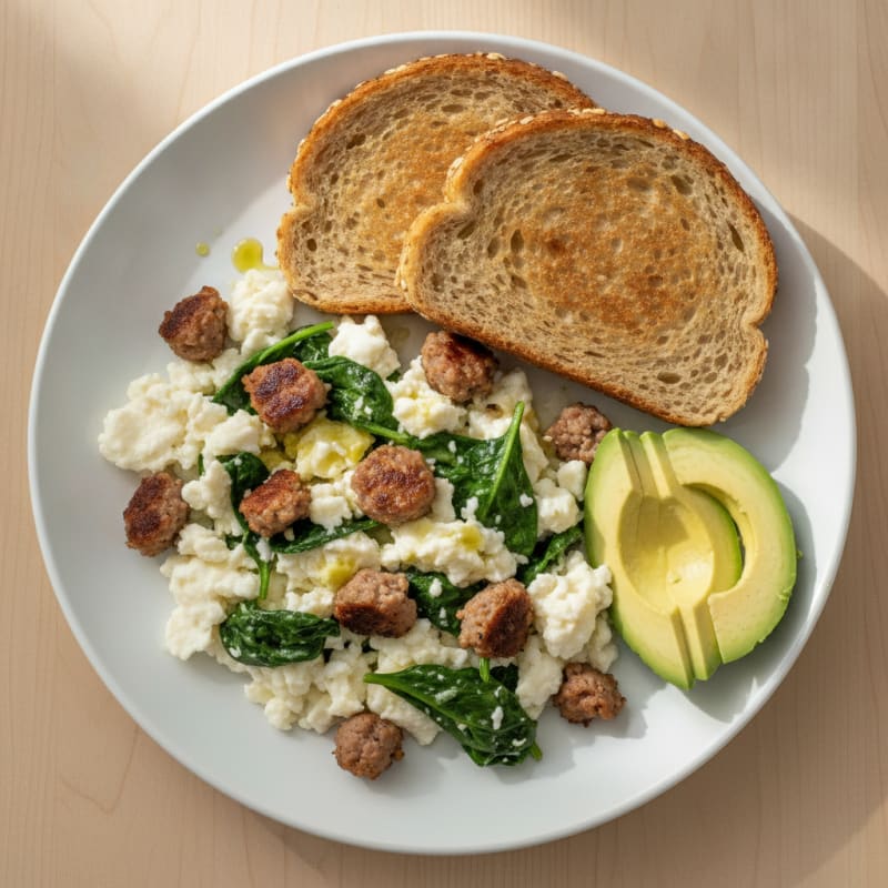 Egg White and Turkey Sausage Scramble with Spinach