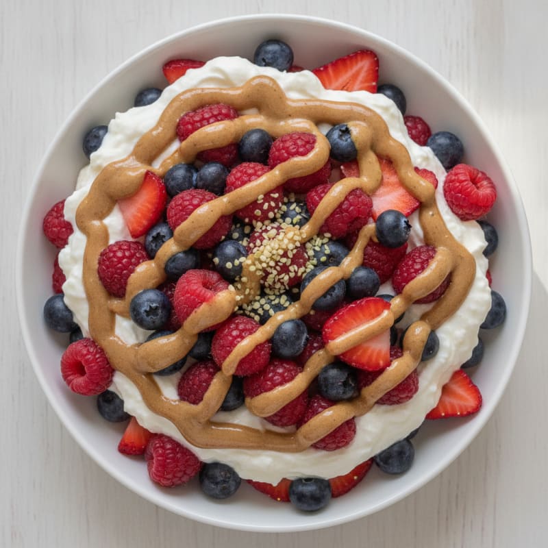 Greek Yogurt Protein Parfait with Mixed Berries and Almond Butter