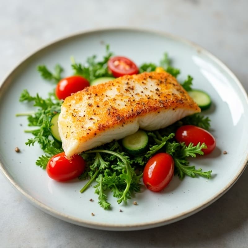 Crispy Pan-Seared Rockfish with Fresh Mizuna Salad