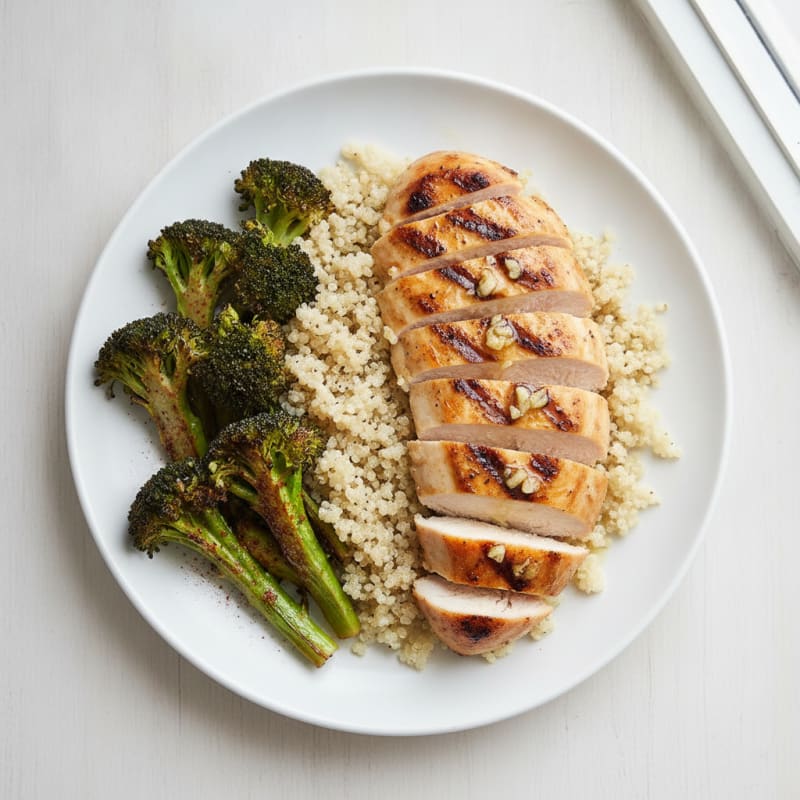 Grilled Chicken Breast with Quinoa and Roasted Broccoli