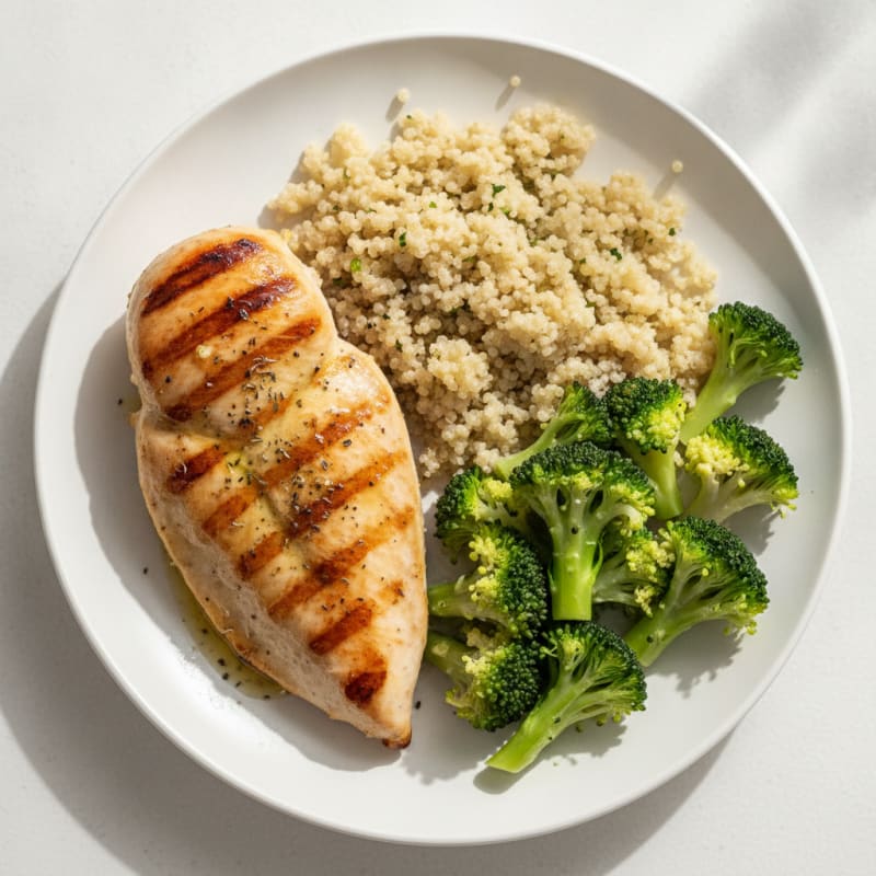 Grilled Chicken Breast with Quinoa and Steamed Broccoli