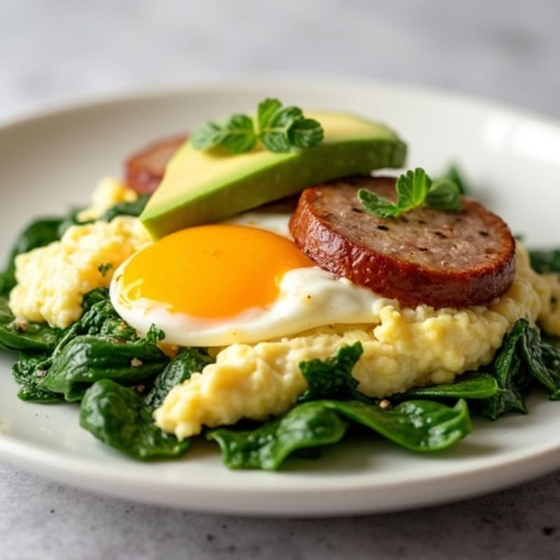 Egg White and Spinach Scramble with Turkey Sausage