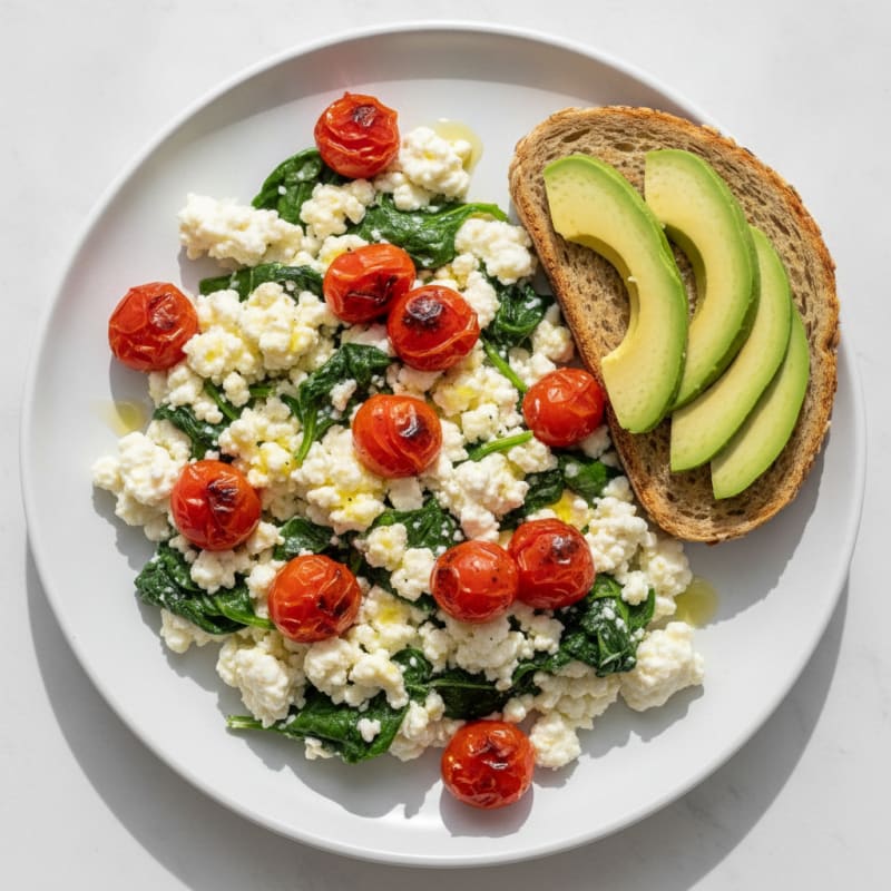 Cottage Cheese and Egg White Scramble with Spinach and Tomatoes