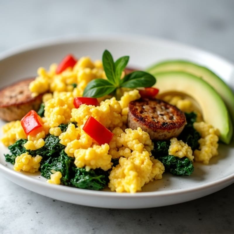 Egg White Scramble with Turkey Sausage and Sautéed Spinach