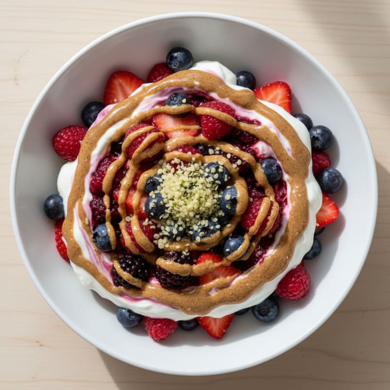 Greek Yogurt Protein Parfait with Mixed Berries and Almond Butter
