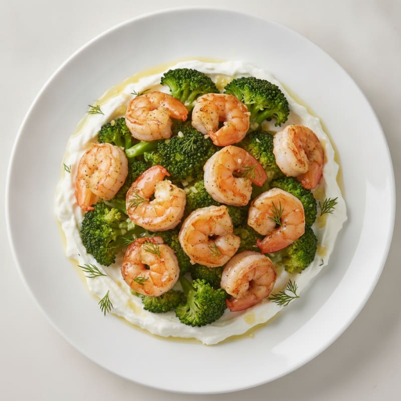 Protein Yogurt Parfait with Shrimp and Steamed Broccoli