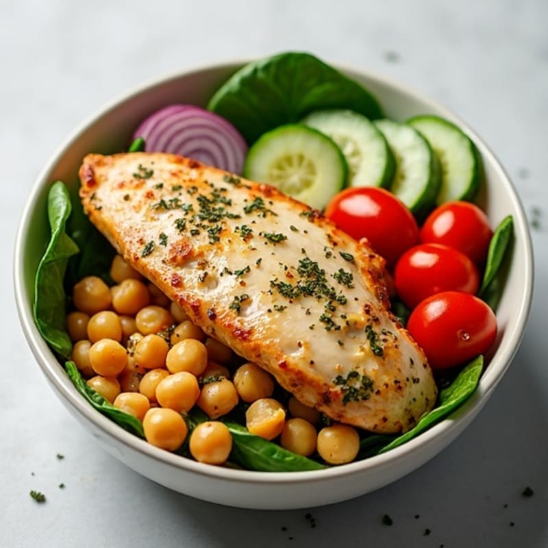 Herb-Roasted Chicken and Chickpea Bowl with Fresh Vegetables