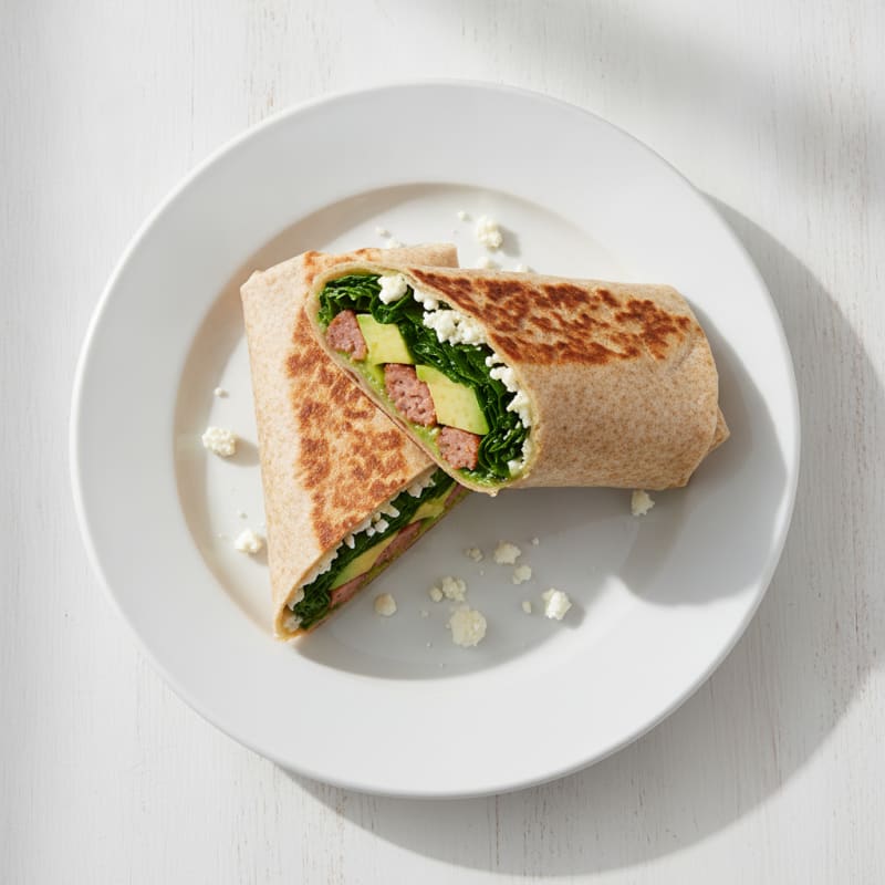 Egg White and Turkey Sausage Breakfast Wrap with Spinach