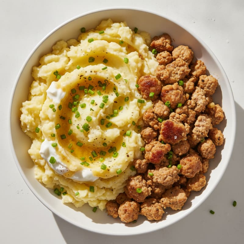 High-Protein Buttery Garlic Mashed Potatoes and Chives