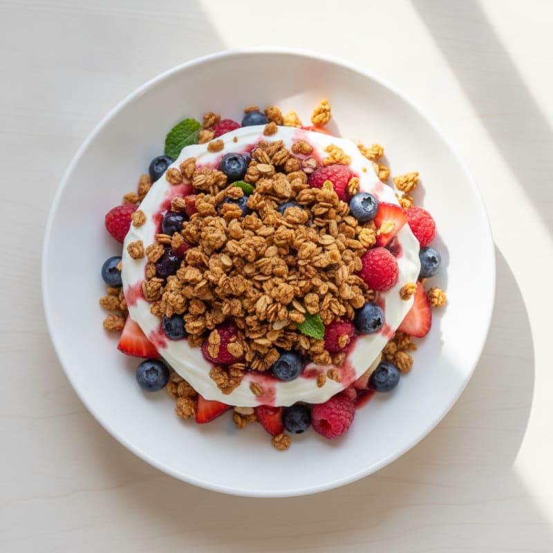 Greek Yogurt Parfait with Mixed Berries and Protein Granola
