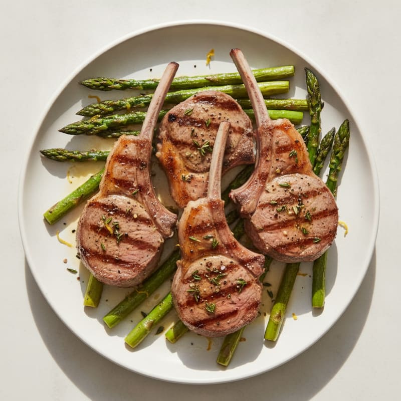 Grilled Herb Lamb Chops with Roasted Asparagus