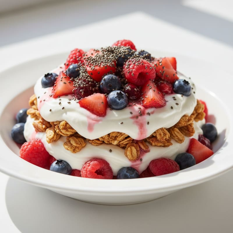 Creamy Greek Yogurt Parfait with Mixed Berries and Protein Granola